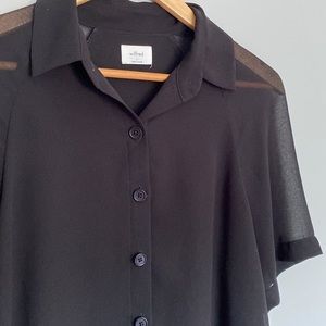 WILFRED Sheer Midi Sleeve Cropped Button Blouse